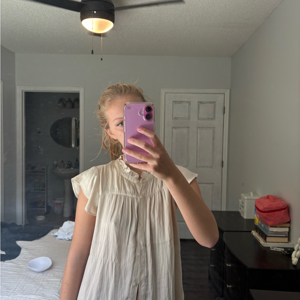 Elegant Cream Ruffled Women's Blouse